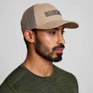 Men's Saucony Adjustable Snap Back Trucker Hats Beige | CANADA JSQTYON