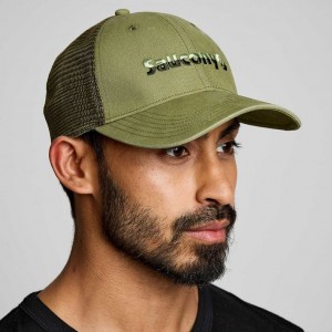 Men's Saucony Adjustable Snap Back Trucker Hats Olive | CANADA GNTXVID