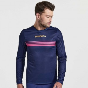 Men's Saucony Elite Long Sleeve T-Shirt Navy | CANADA HCNGRZV