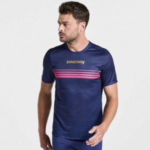 Men's Saucony Elite Short Sleeve T-Shirt Navy | CANADA YOHECWP