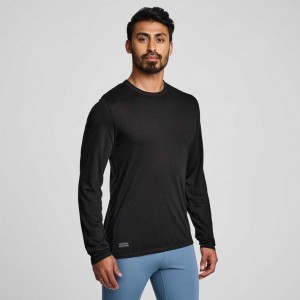 Men's Saucony Peregrine Merino Long Sleeve T-Shirt Black | CANADA UZCVWBT