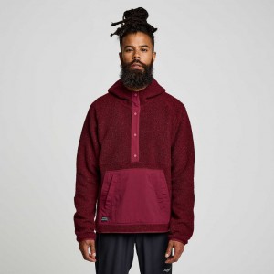 Men's Saucony Recovery Sherpa Pullover Hoodie Burgundy | CANADA GIEUCNM