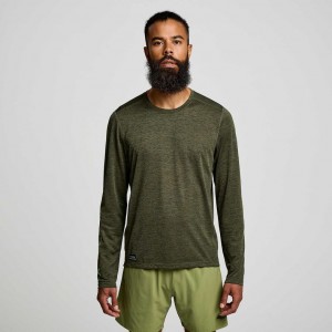 Men's Saucony Stopwatch Graphic Long Sleeve T-Shirt Olive | CANADA UANCPQV