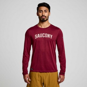 Men's Saucony Stopwatch Graphic Long Sleeve T-Shirt Red | CANADA IDRXQMS