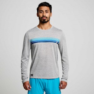 Men's Saucony Stopwatch Graphic Long Sleeve T-Shirt Light Grey | CANADA TXYCJFD