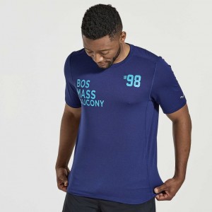 Men's Saucony Stopwatch Graphic Short Sleeve T-Shirt Navy | CANADA WIROUVK