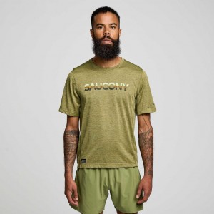 Men's Saucony Stopwatch Graphic Short Sleeve T-Shirt Olive | CANADA QTIRYAG