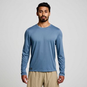 Men's Saucony Stopwatch Long Sleeve T-Shirt Blue | CANADA NJMIQSU