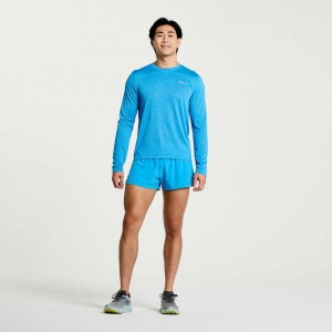 Men's Saucony Stopwatch Long Sleeve T-Shirt Blue | CANADA MWGNSPE