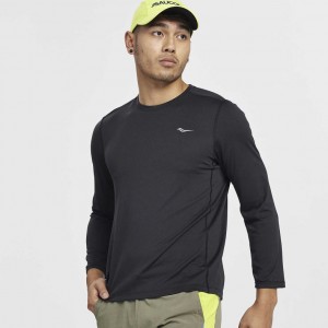 Men's Saucony Stopwatch Long Sleeve T-Shirt Black | CANADA OTFHDJN