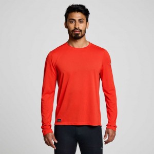 Men's Saucony Stopwatch Long Sleeve T-Shirt Red | CANADA GRUZQPV