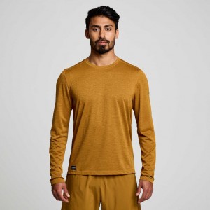 Men's Saucony Stopwatch Long Sleeve T-Shirt Brown | CANADA NJVYPBI