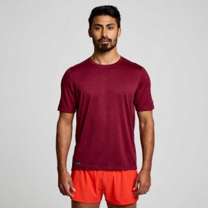 Men's Saucony Stopwatch Short Sleeve T-Shirt Burgundy | CANADA YDNIUWC