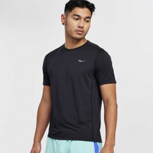 Men's Saucony Stopwatch Short Sleeve T-Shirt Black | CANADA GSBKPCL