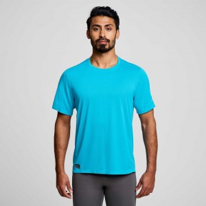 Men's Saucony Stopwatch Short Sleeve T-Shirt Blue | CANADA RPYQLMO