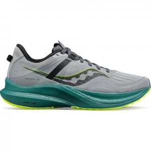 Men's Saucony Tempus Wide Running Shoes Grey / Turquoise | CANADA QJKYUNM