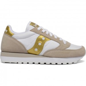 Women's Saucony Jazz Original Sneakers White / Beige / Gold | CANADA UKYJABW