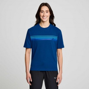 Women's Saucony Recovery Short Sleeve T-Shirt Indigo | CANADA QPZYMFE