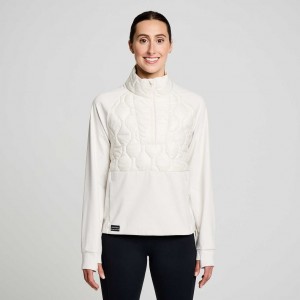 Women's Saucony Solstice Oysterpuff 1/2 Zip Sweatshirt White | CANADA IFOBZGD