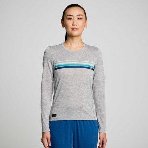 Women's Saucony Stopwatch Graphic Long Sleeve T-Shirt Light Grey | CANADA SFITLXE