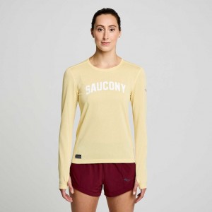 Women's Saucony Stopwatch Graphic Long Sleeve T-Shirt Yellow | CANADA CNZYKHW