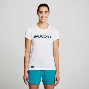 Women's Saucony Stopwatch Graphic Short Sleeve T-Shirt White | CANADA ULKDMPW