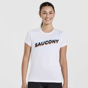 Women's Saucony Stopwatch Graphic Short Sleeve T-Shirt White | CANADA JWGEAHF