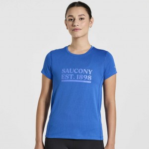 Women's Saucony Stopwatch Graphic Short Sleeve T-Shirt Blue | CANADA RQLMOAY