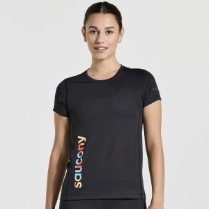 Women's Saucony Stopwatch Graphic Short Sleeve T-Shirt Black | CANADA BGXYNVJ