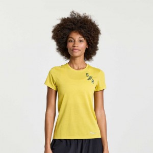 Women's Saucony Stopwatch Graphic Short Sleeve T-Shirt Yellow | CANADA CBVQEPS