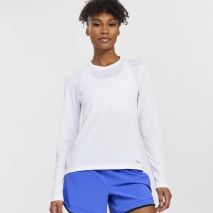 Women's Saucony Stopwatch Long Sleeve T-Shirt White | CANADA CLYNFWR