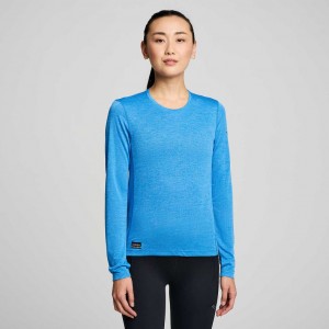 Women's Saucony Stopwatch Long Sleeve T-Shirt Blue | CANADA KTSCYJB