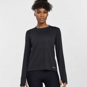 Women's Saucony Stopwatch Long Sleeve T-Shirt Black | CANADA RALQSUY