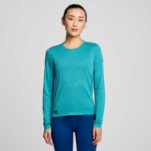 Women's Saucony Stopwatch Long Sleeve T-Shirt Turquoise | CANADA AIEVXQF