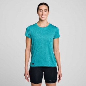 Women's Saucony Stopwatch Short Sleeve T-Shirt Turquoise | CANADA ACIQVLP