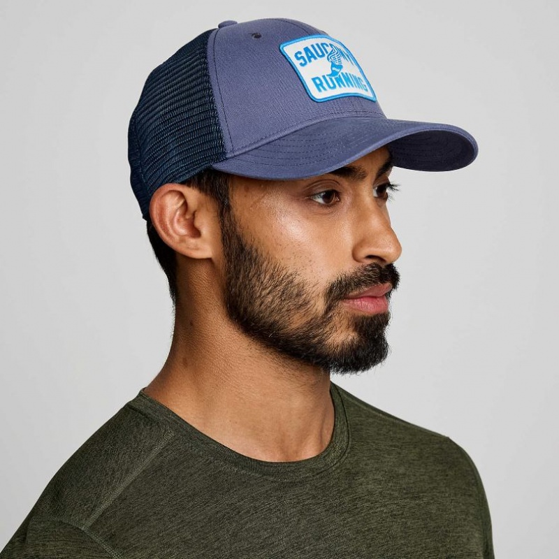 Men\'s Saucony Adjustable Snap Back Trucker Hats Blue | CANADA CDWOUTQ