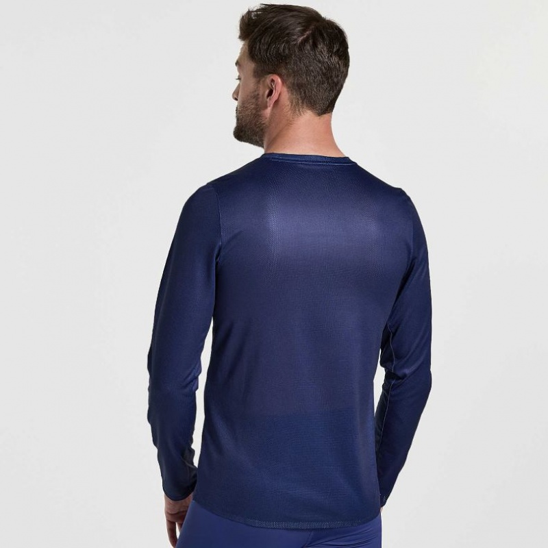 Men's Saucony Elite Long Sleeve T-Shirt Navy | CANADA HCNGRZV