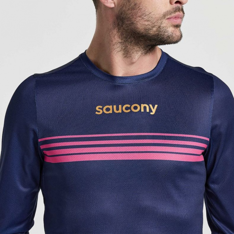 Men's Saucony Elite Long Sleeve T-Shirt Navy | CANADA HCNGRZV