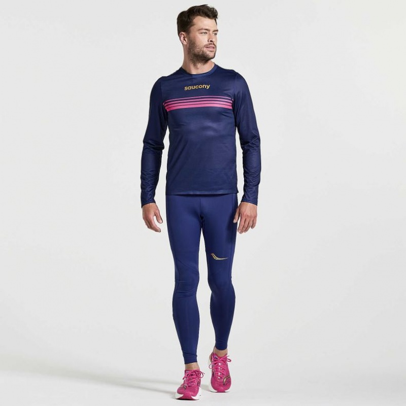 Men's Saucony Elite Long Sleeve T-Shirt Navy | CANADA HCNGRZV