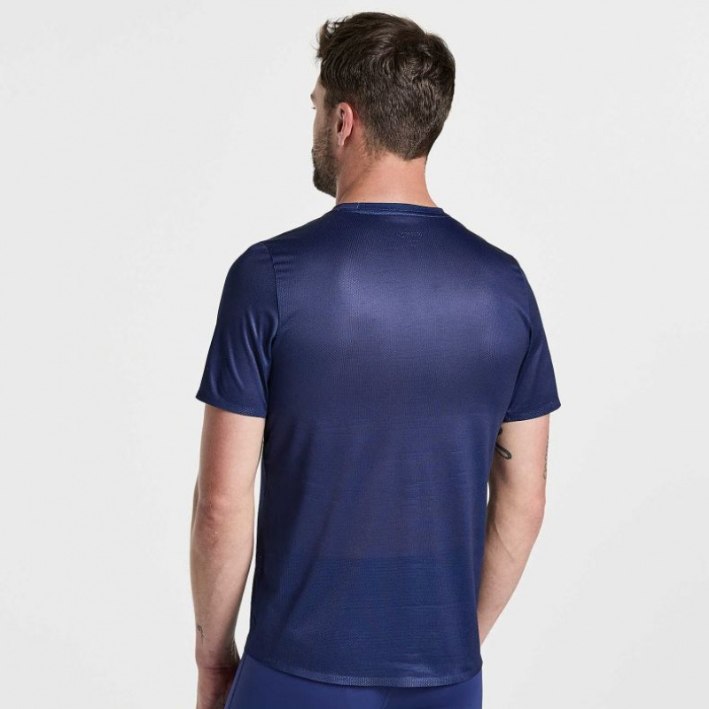 Men's Saucony Elite Short Sleeve T-Shirt Navy | CANADA YOHECWP