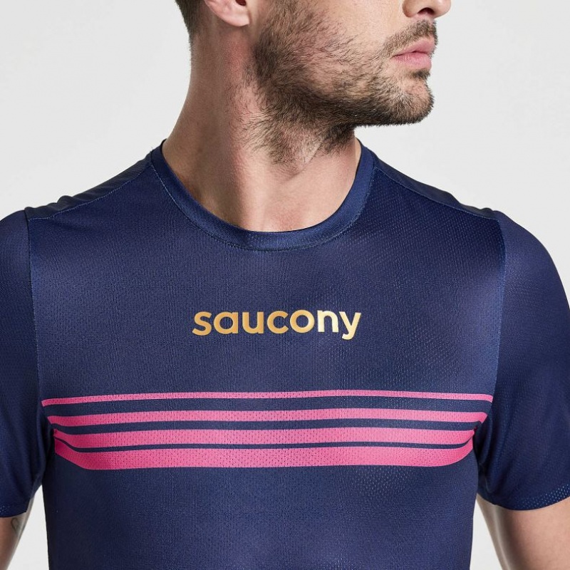 Men's Saucony Elite Short Sleeve T-Shirt Navy | CANADA YOHECWP