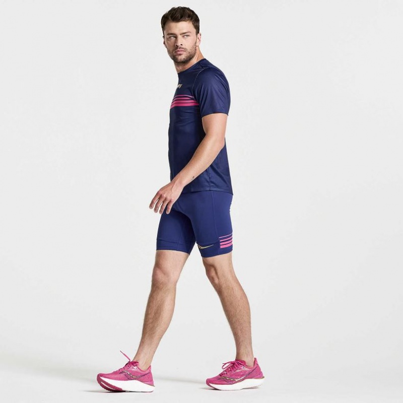 Men's Saucony Elite Short Sleeve T-Shirt Navy | CANADA YOHECWP