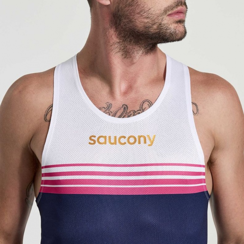 Men's Saucony Elite Singlet White / Navy | CANADA CNTOZBG