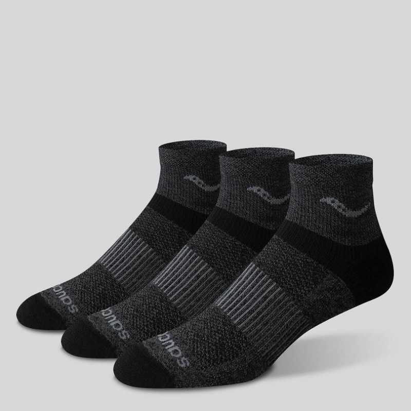 Men's Saucony Inferno Merino Wool Blend Quarter 3-Pack Socks Black | CANADA ICTSNHR