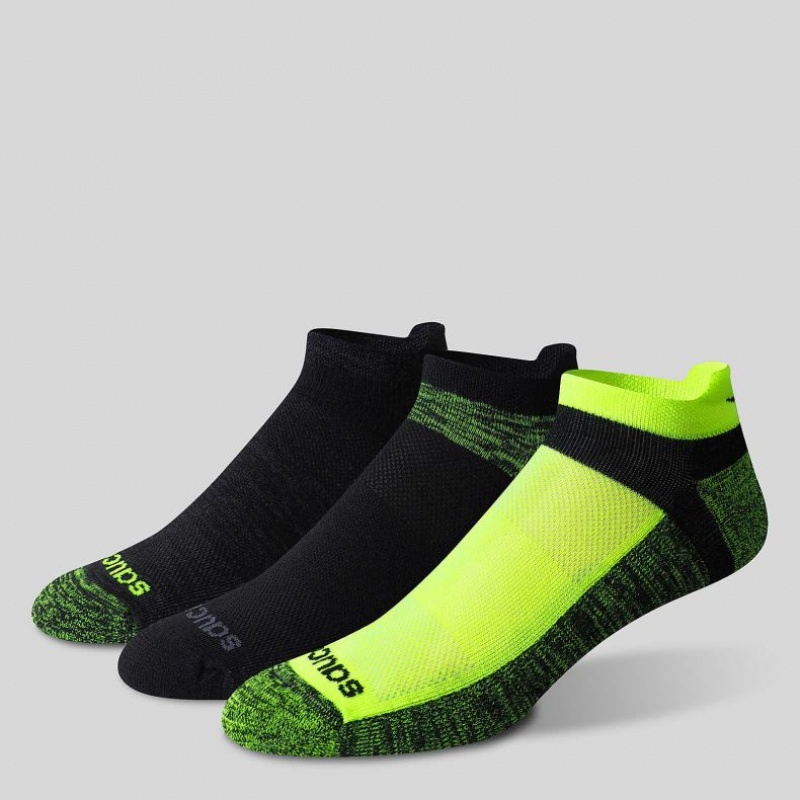 Men's Saucony Inferno No Show Tab 3-Pack Socks Black / Green | CANADA GZKBROC