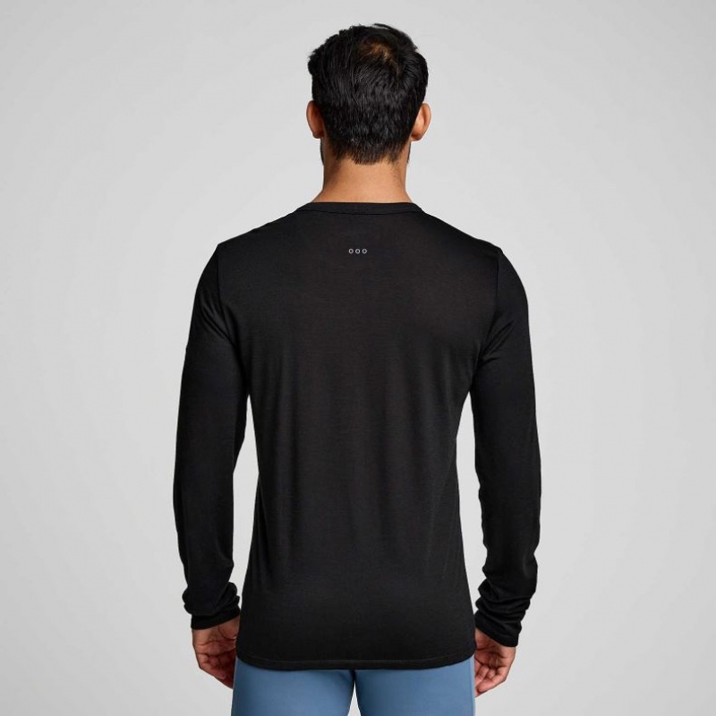 Men's Saucony Peregrine Merino Long Sleeve T-Shirt Black | CANADA UZCVWBT