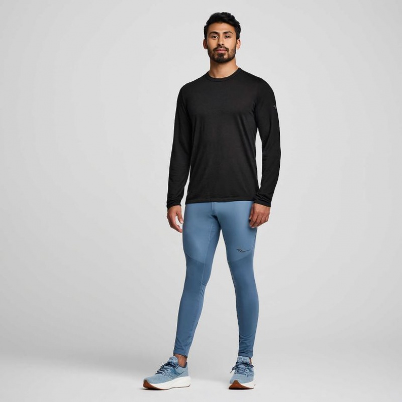 Men's Saucony Peregrine Merino Long Sleeve T-Shirt Black | CANADA UZCVWBT