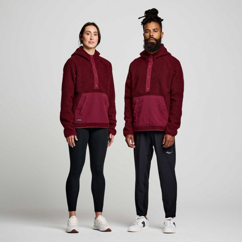 Men's Saucony Recovery Sherpa Pullover Hoodie Burgundy | CANADA GIEUCNM