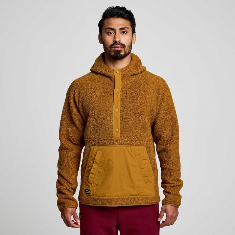 Men\'s Saucony Recovery Sherpa Pullover Hoodie Brown | CANADA HYXLAZN