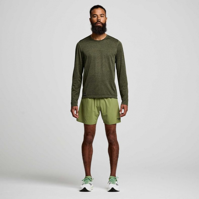 Men's Saucony Stopwatch Graphic Long Sleeve T-Shirt Olive | CANADA UANCPQV